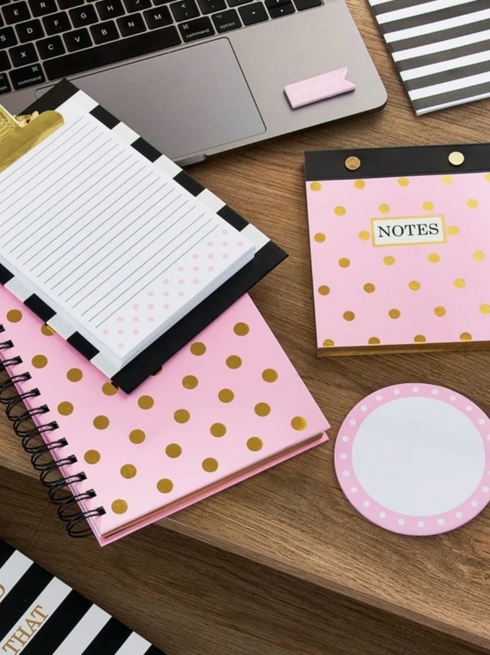 Pink & Gold Dot Notebook Set - Stylish Home Office Notebooks